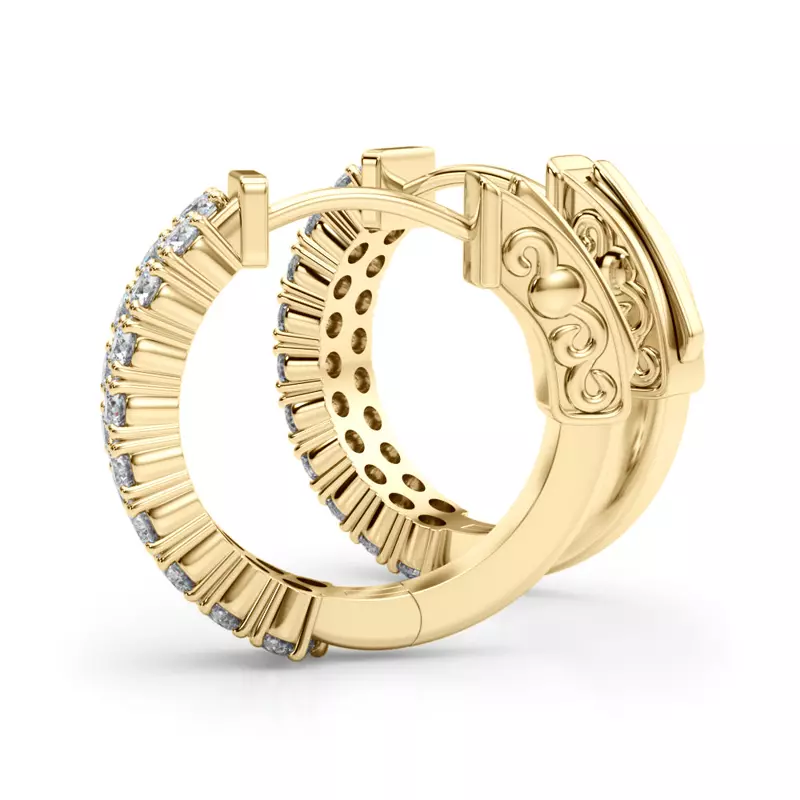 14K Yellow Gold Double Row Diamond Hoop Earrings